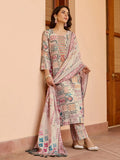Lorenvalley Cream Cotton Blend Printed Kurta Set