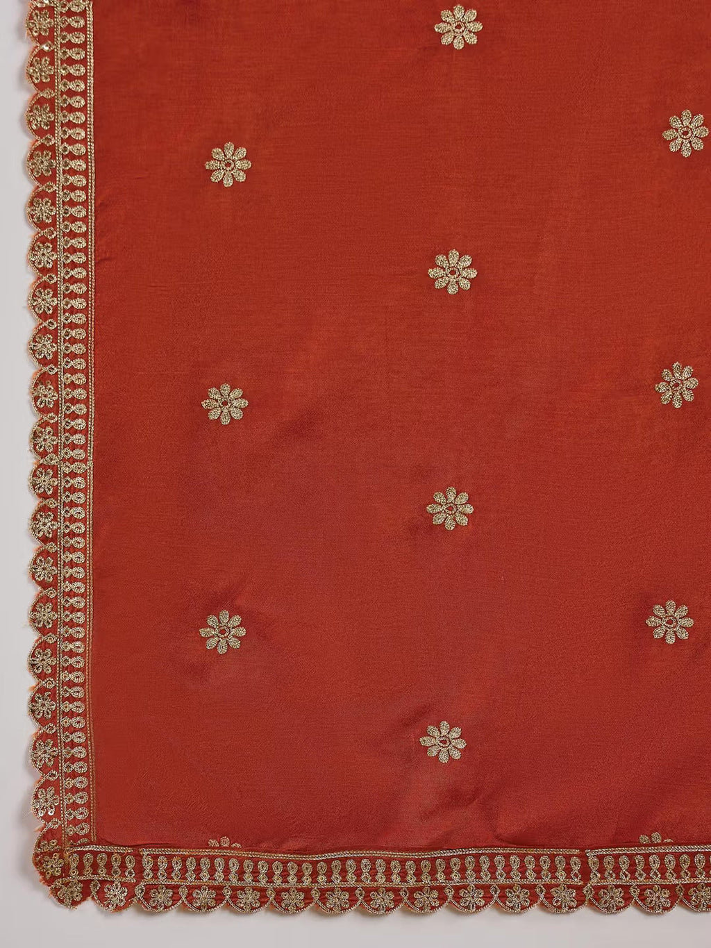 Lorenvalley Rust Muslin Silk Embroidered work Kurta Set