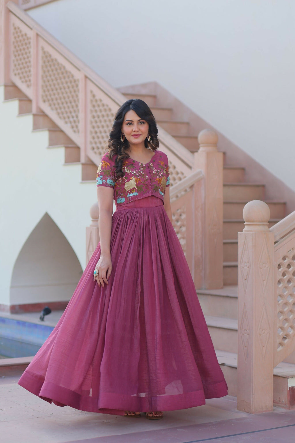 Joban Fashion Pink Crunchy Fabric Sequence Embroidery Work Kurta Set
