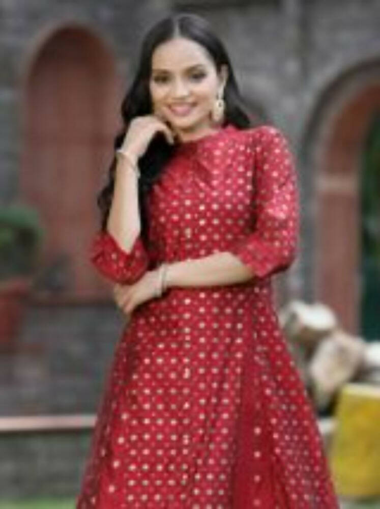 Juniper Women Maroon Chanderi Silk Solid Anarkali Kurta
