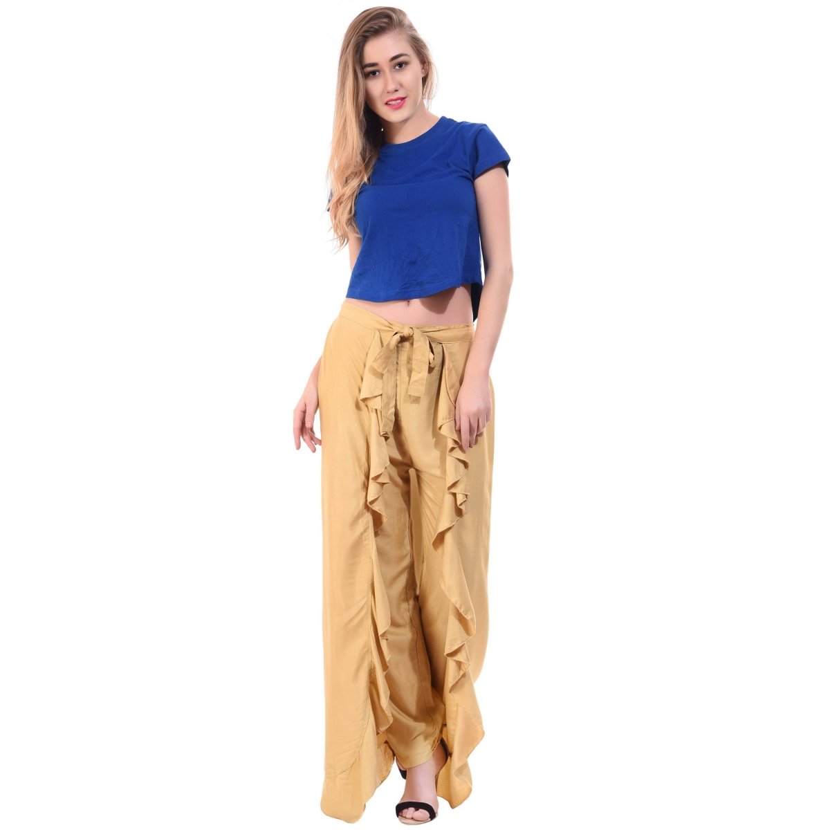 Asmaani Beige Color Plain Ruffle Palazzo