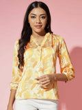 Myshka Women Mustard Floral V-Neck Regular Sleeves Polyester Top