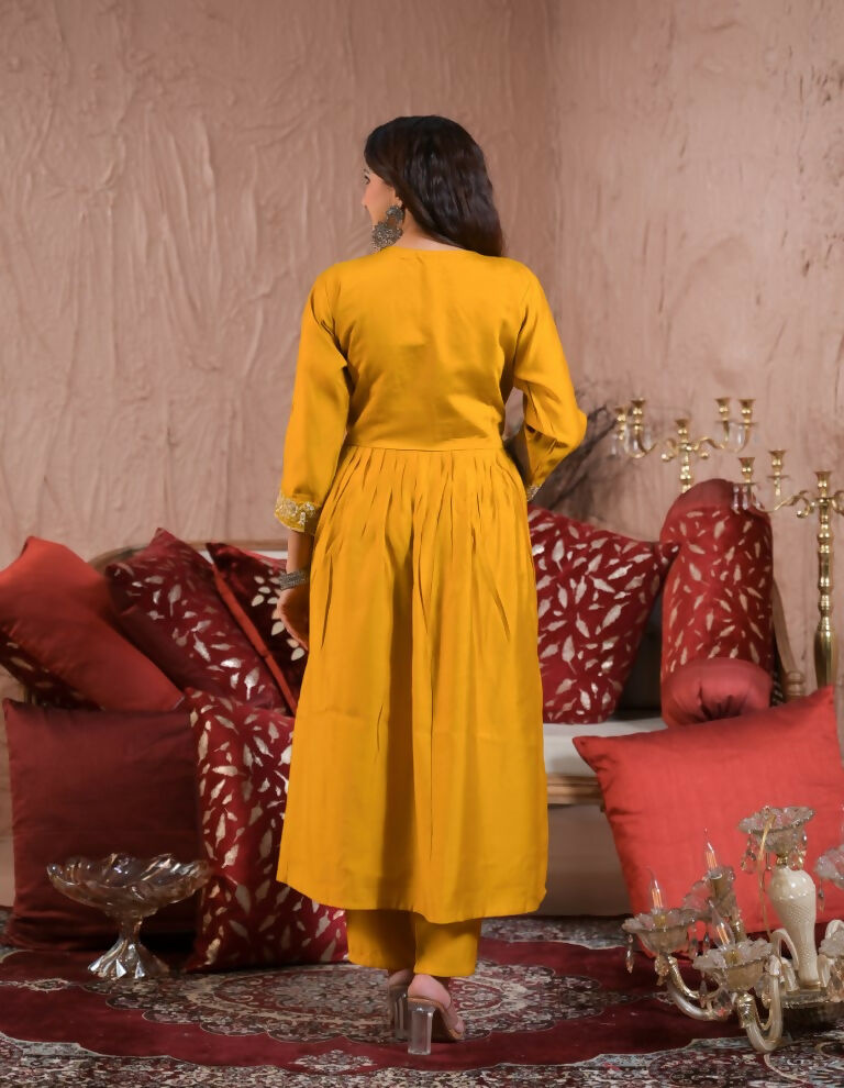 Ethnic Festive Wear Viscose Chanderi Yellow Stitched Suit With Dupatta - Tanisha