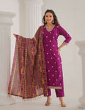 Festive Ethnic Viscose Chanderi Rani Pink Stitched Suit With Dupatta - Rashmika