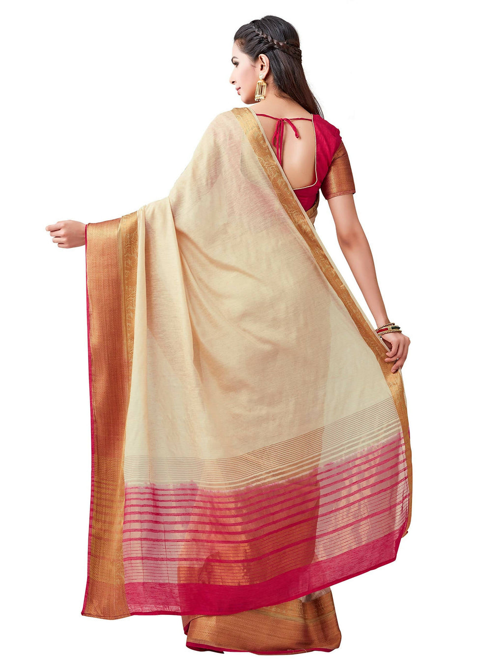 Mimosa Women's Beige Kanchipuram Linen Saree