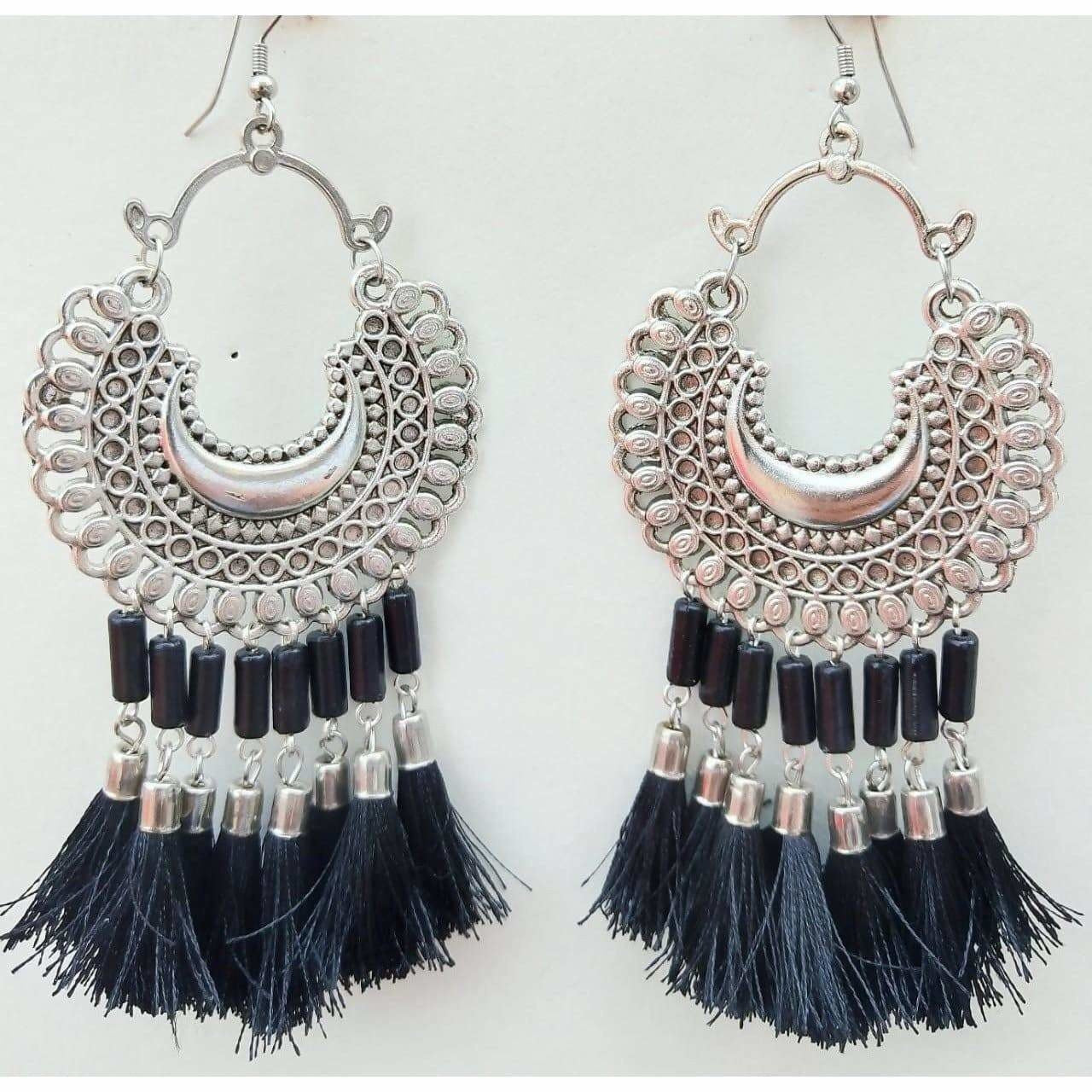 MS Fashion India Trendy Chandbali Black threads And Glass Pearls Hanging Earrings