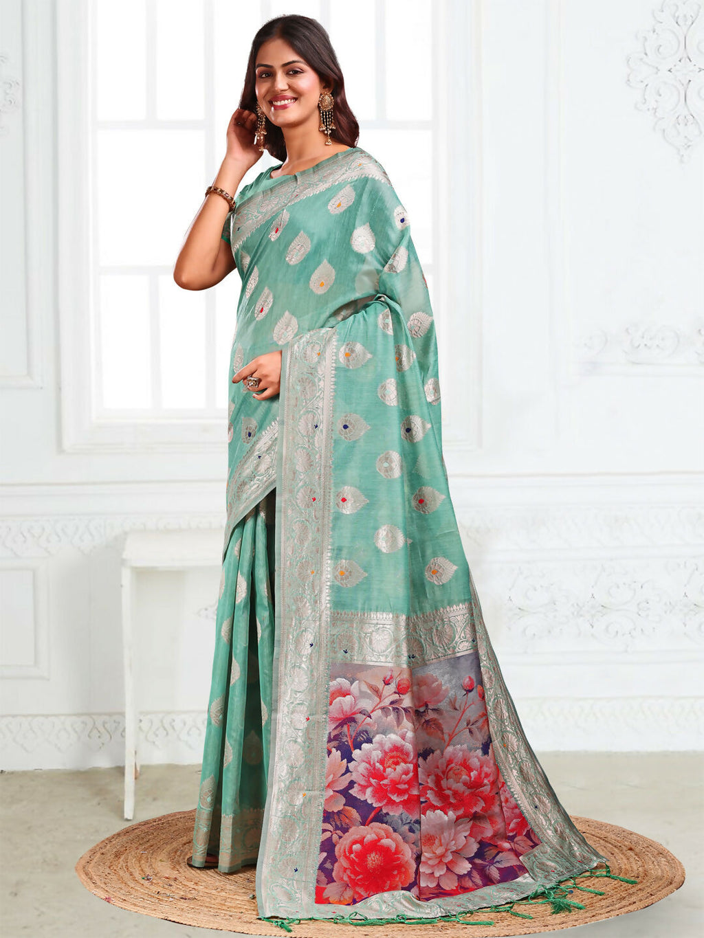 Shree Shyam Fashion Linen Cotton Rama Green Saree