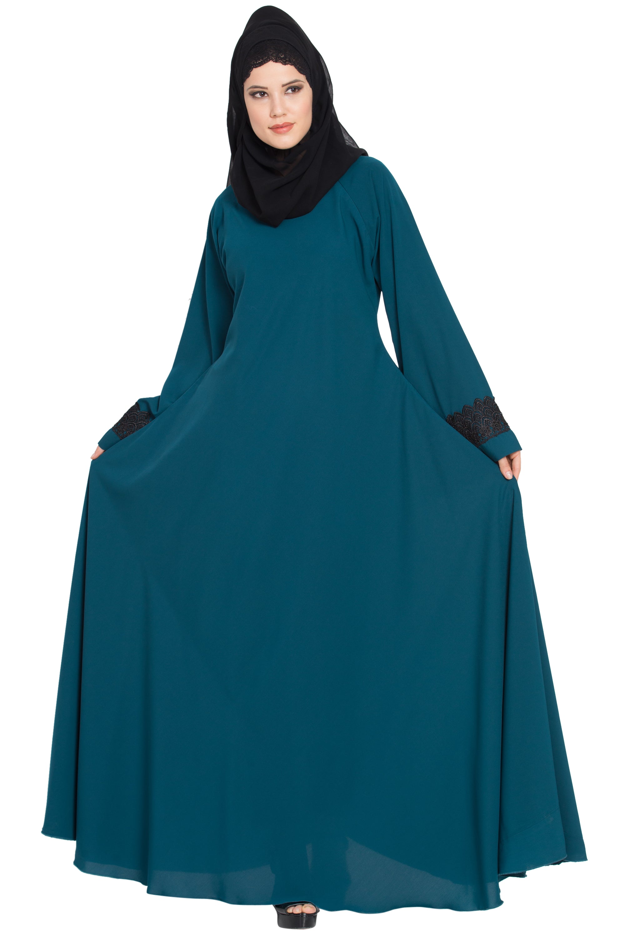 Bashariya Umbrella Flare Abaya With Lacework On Sleeves