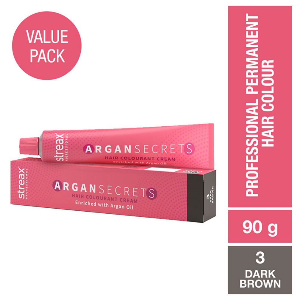 Streax Professional Argan Secrets Permanent Hair Colourant Cream - Dark Brown 3