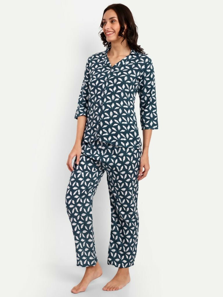 Alvano Beautiful Floral Print Co-ord set for Women's and Girls Rayon(Blue)