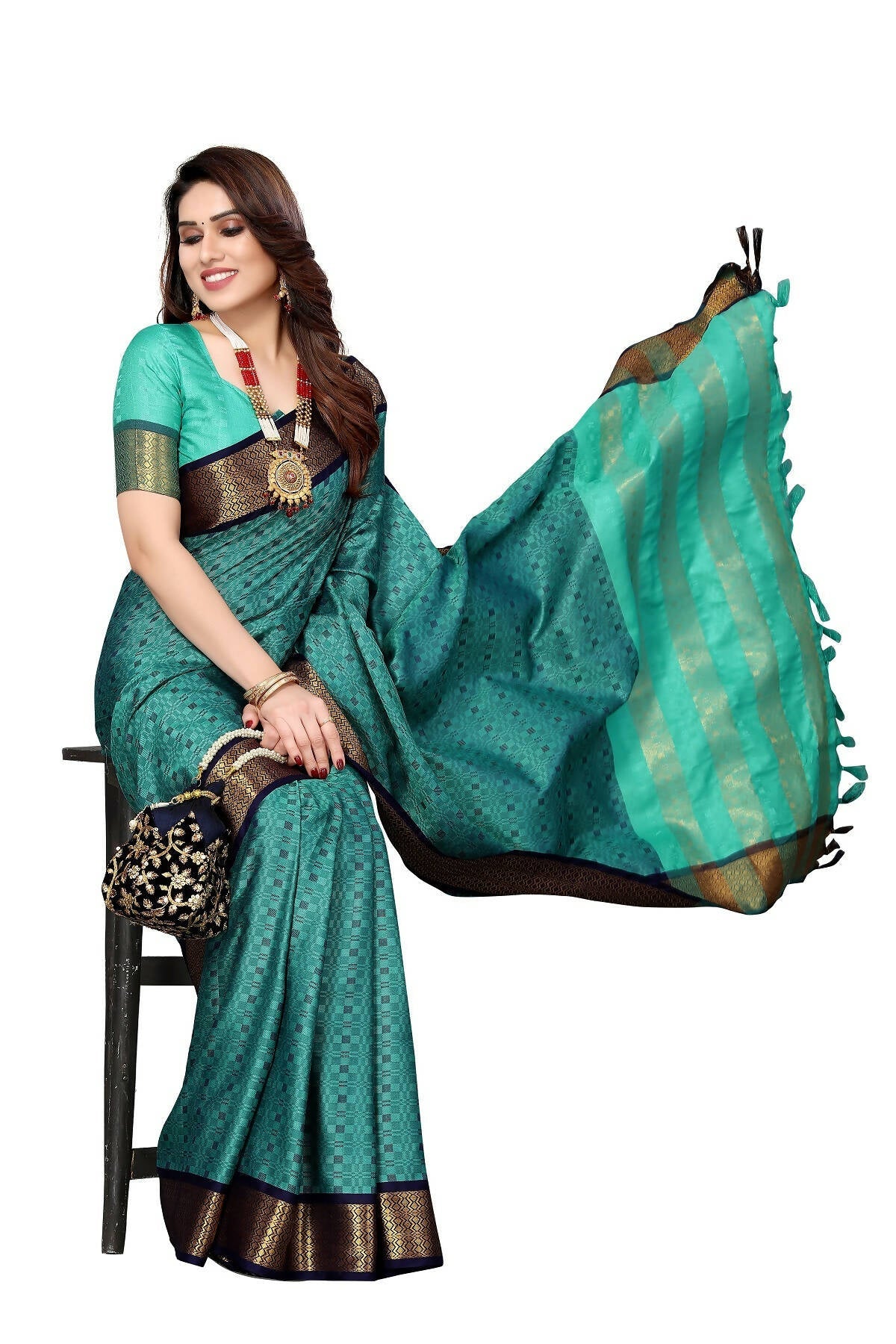 Vamika Weaving Rama Green Cotton Silk Saree