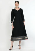 Women's Black Rayon Dress Embellished With Gota Work And Multi Lace - G & A Apparels