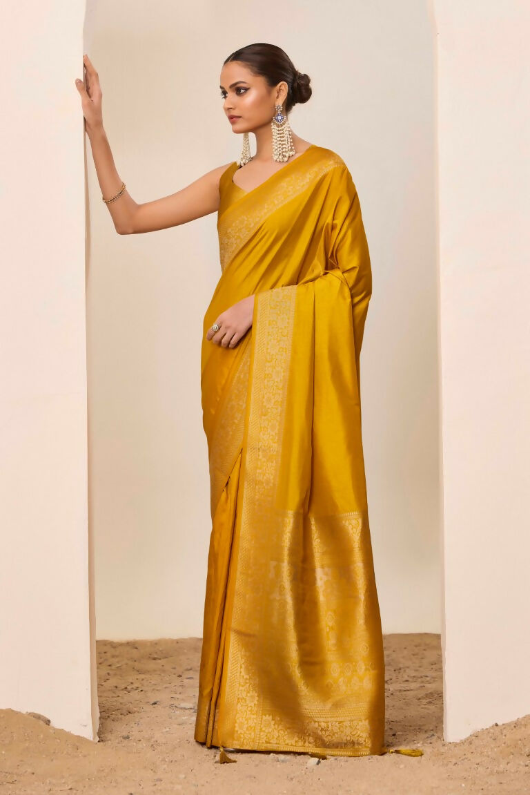 Yellow Dolla Silk Wevon Galla Designer Saree - Zeel