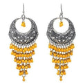 MS Fashion India Oxidized Yellow Jhalar Long Drop Party Beads Alloy Chandbali Earrings