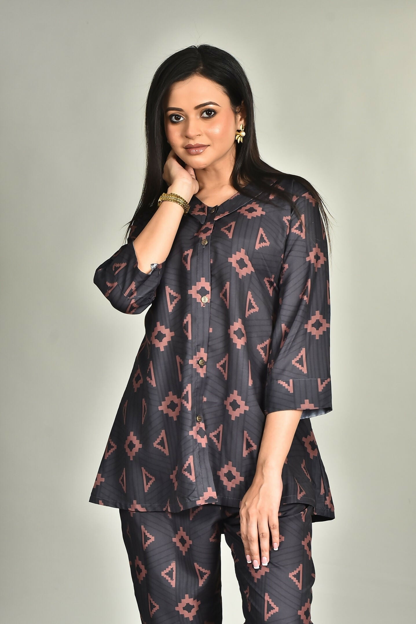 Morchari Digital Print Semi Muslin Co-Ord Set Top & Trouser-Multicolor