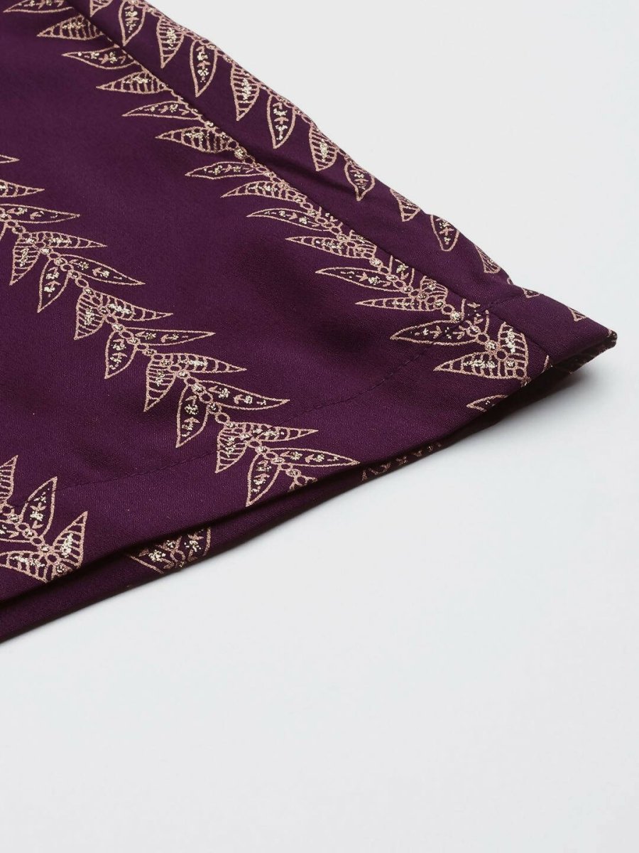 Ahalyaa Purple & Golden Printed Basic Jumpsuit