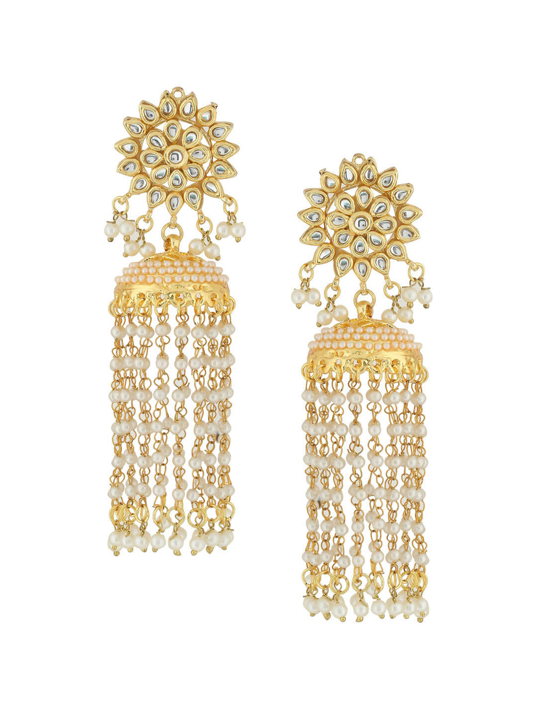 NVR Women Gold-Polished Contemporary Jhumkas Earrings