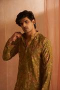 Green Modal Silk Designer Printed Men's Kurta Set - Mahotsav