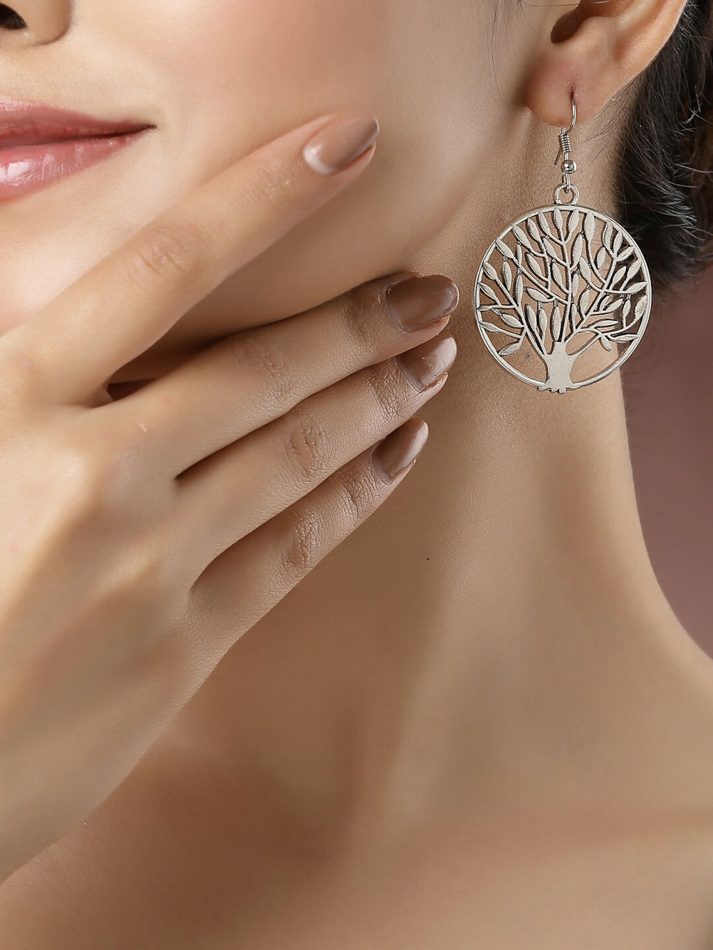 NVR Women's Set of 3 Silver-Toned German Silver Oxidised Dome Shaped Jhumka Earrings