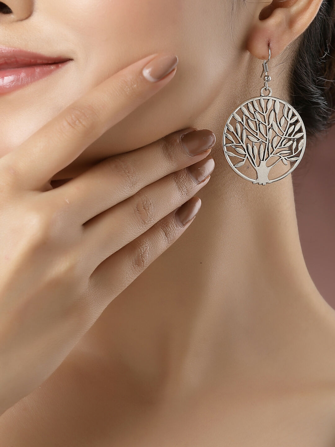 NVR Women's Set of 3 Silver-Toned German Silver Oxidised Dome Shaped Jhumka Earrings