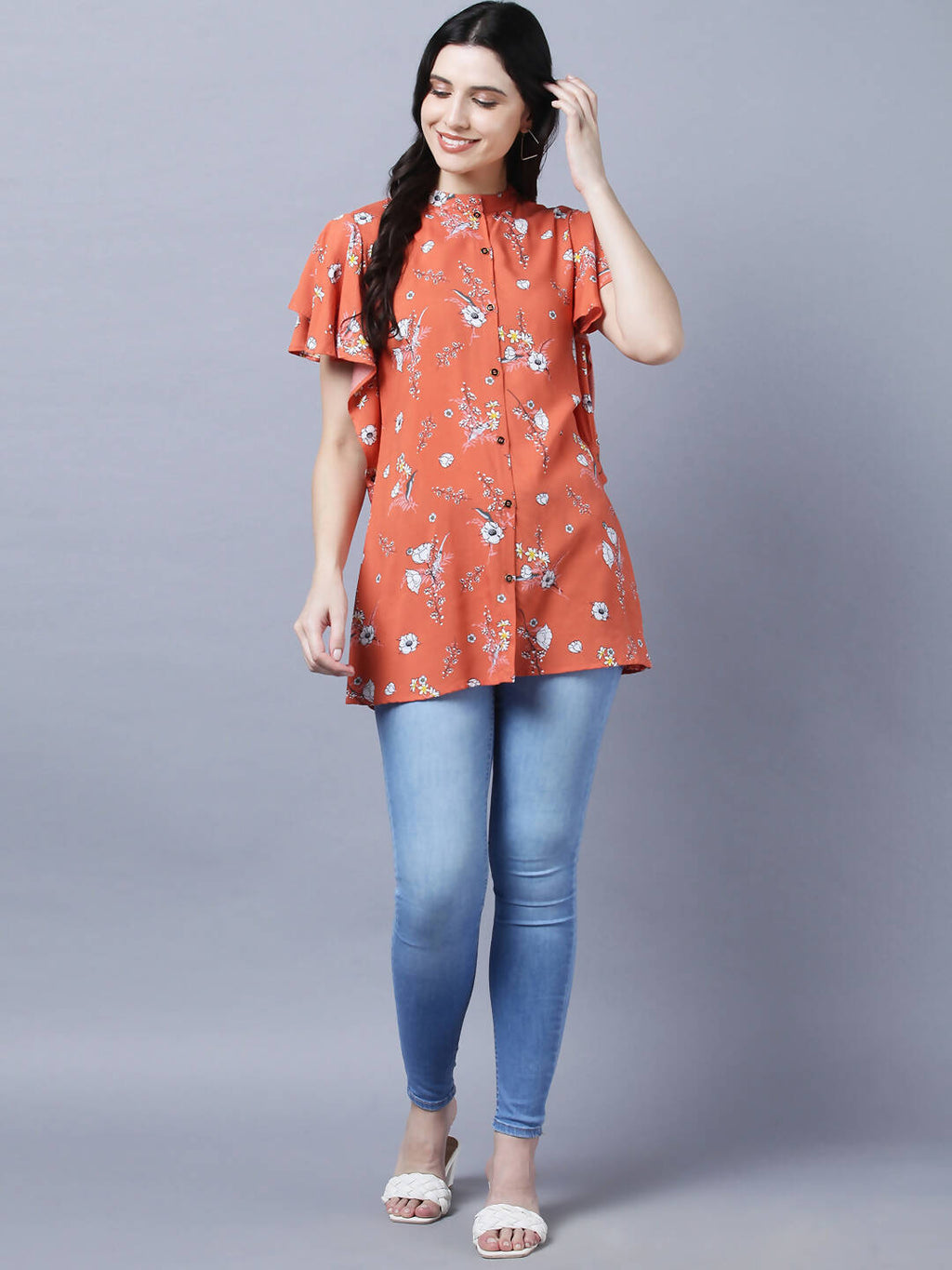 Myshka Stylish Orange Viscose Short Sleeve Women's Top