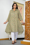 Kaajh Women's Green Floral Printed Plus Size Cotton Kurta