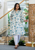 Kaajh Women's Turquoise Floral Printed Plus Size Cotton Kurta