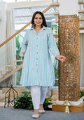 Kaajh Women's White Striped Viscose Rayon Plus Size Kurta