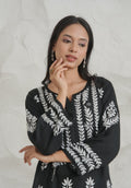Gharana India Modal Fine Cotton Chikan Kari Kurta – Black