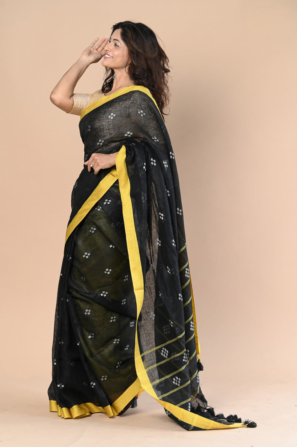 Very Much Indian Pure Linen Saree With Sleek Border and Exclusive Design