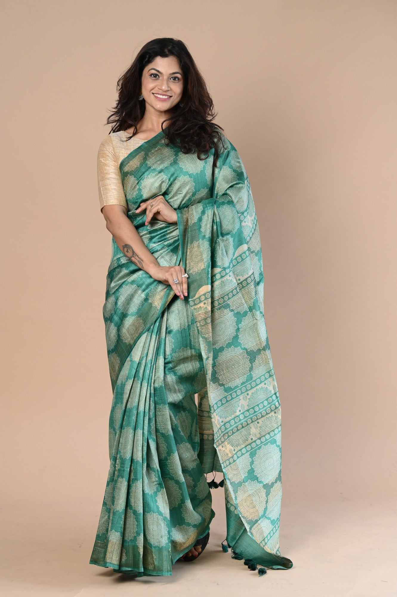 Very Much Indian Exclusive Handloom Pure Tussar Silk Saree By Khadigram Certified Weavers