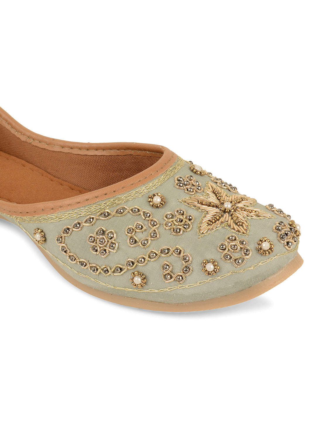 Desi Colour Women Indian Ethnic Footwear-Grey Dabka