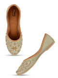 Desi Colour Women Indian Ethnic Footwear-Grey Dabka