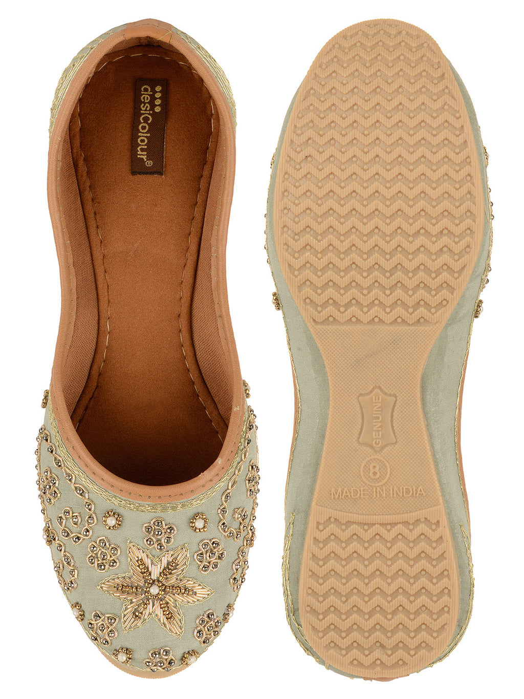 Desi Colour Women Indian Ethnic Footwear-Grey Dabka