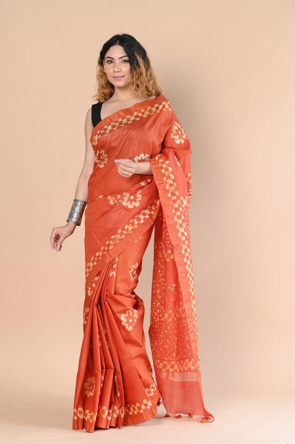 Very Much Indian Authentic Handloom Pure Cotton Saree with Hand Batik Work