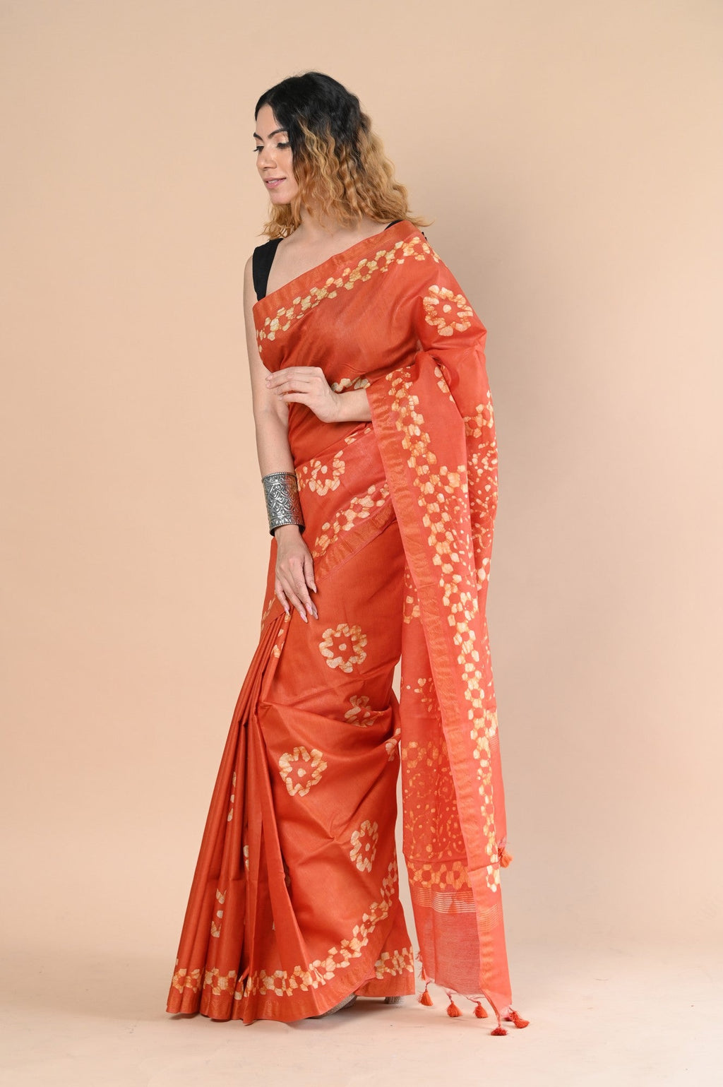 Very Much Indian Authentic Handloom Pure Cotton Saree with Hand Batik Work