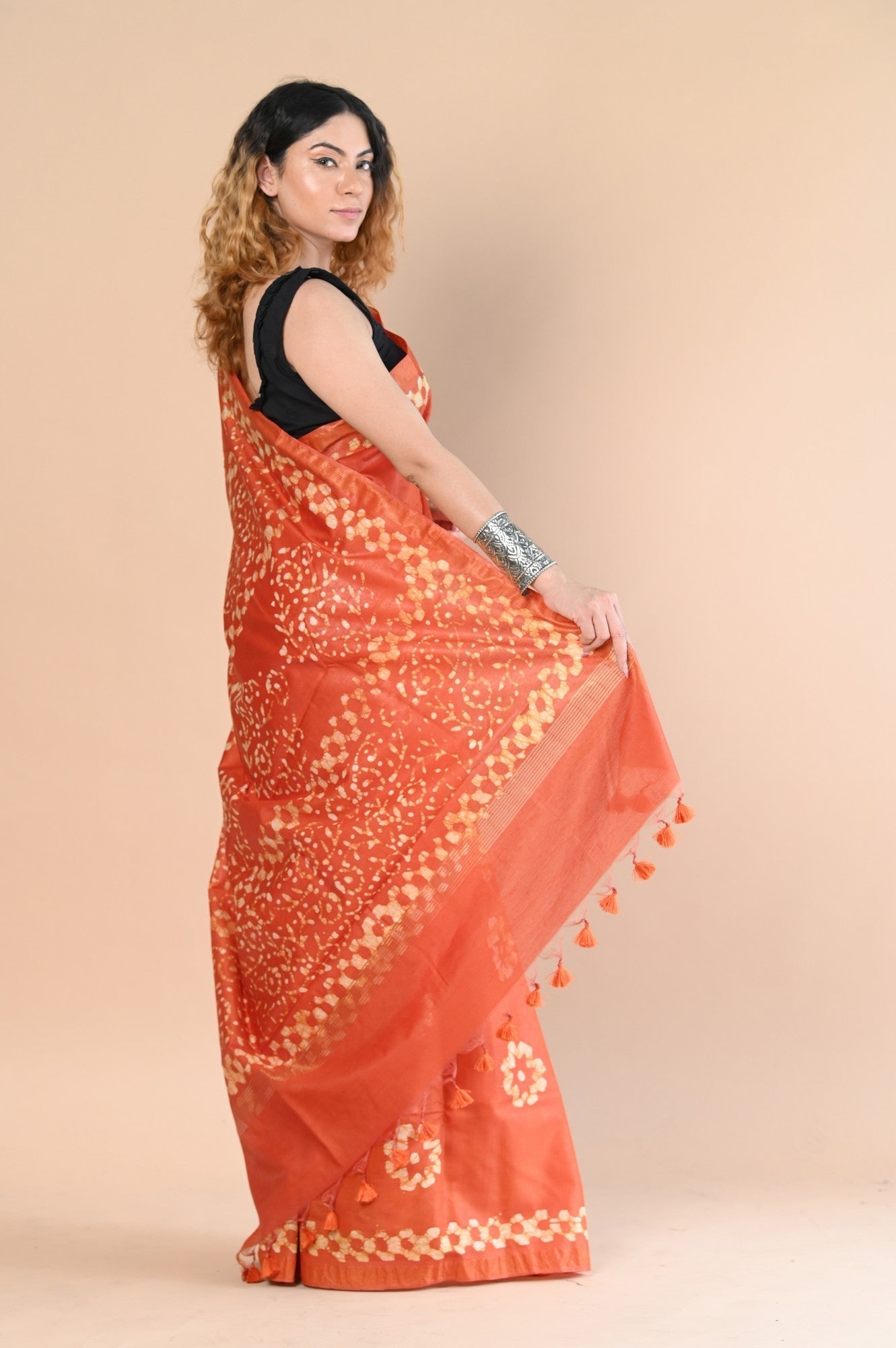 Very Much Indian Authentic Handloom Pure Cotton Saree with Hand Batik Work