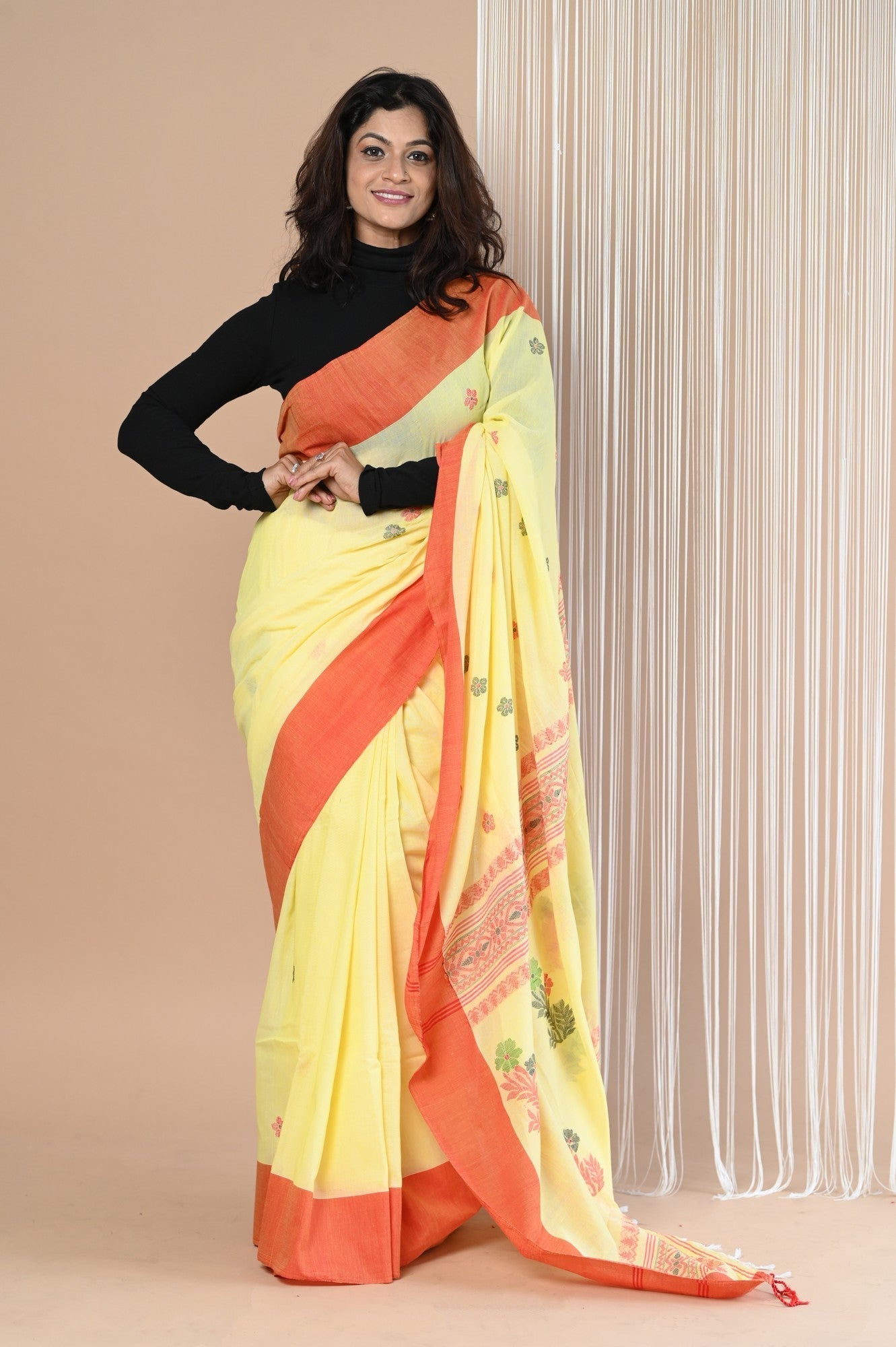 Very Much Indian Handloom Pure Cotton Saree With Handwoven Buttis