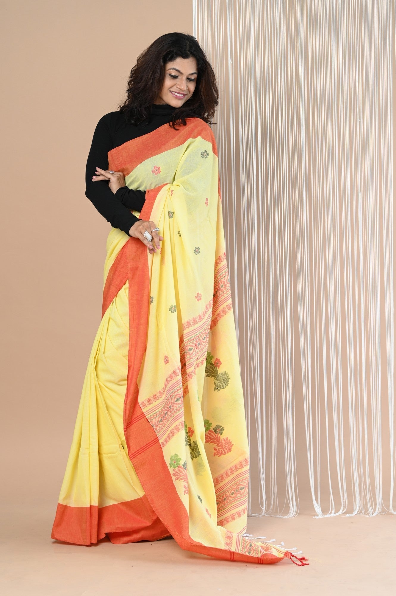 Very Much Indian Handloom Pure Cotton Saree With Handwoven Buttis