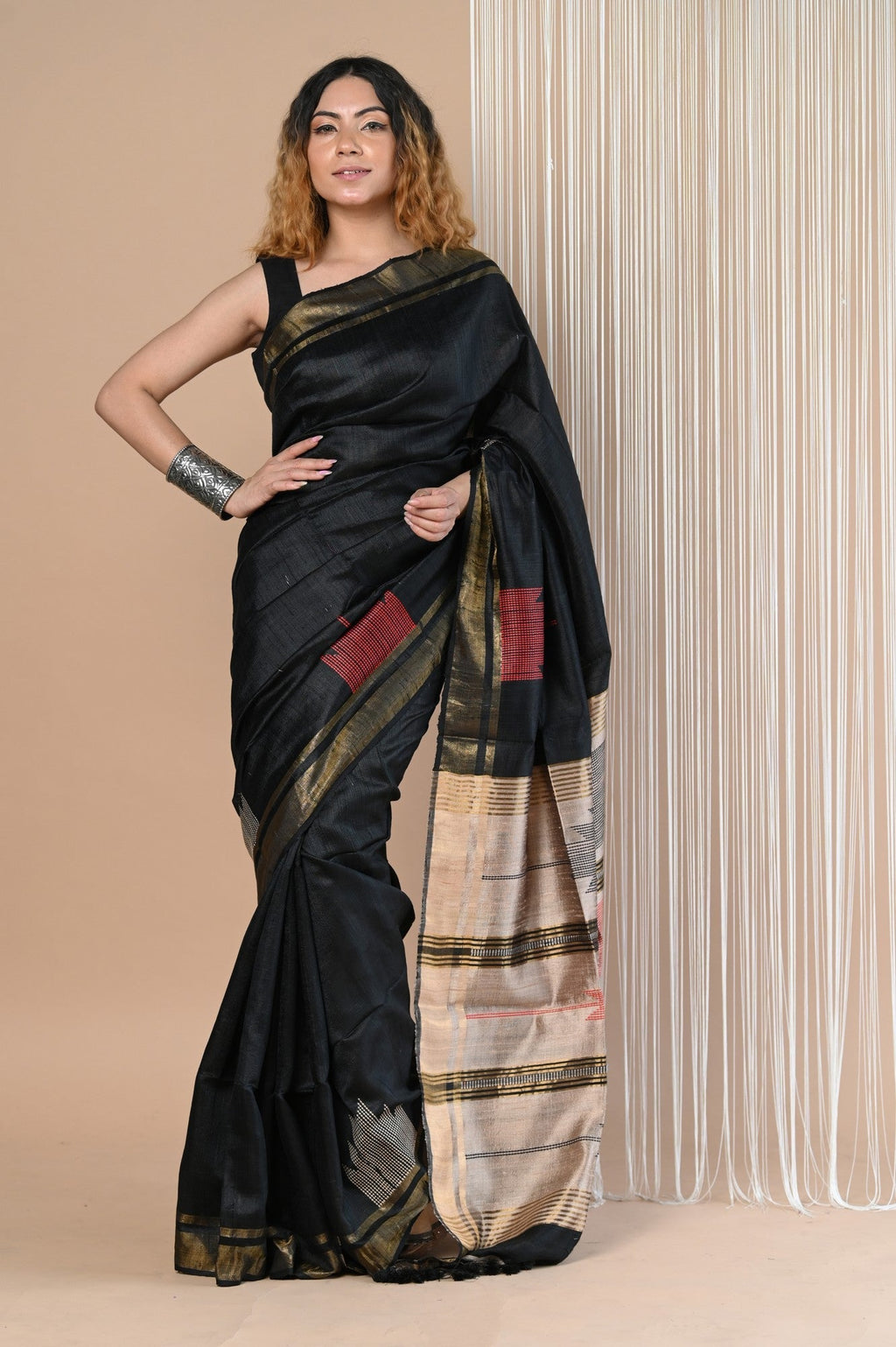 Very Much Indian Exclusive Handloom Pure Tussar Silk Saree By Khadigram Certified Weavers