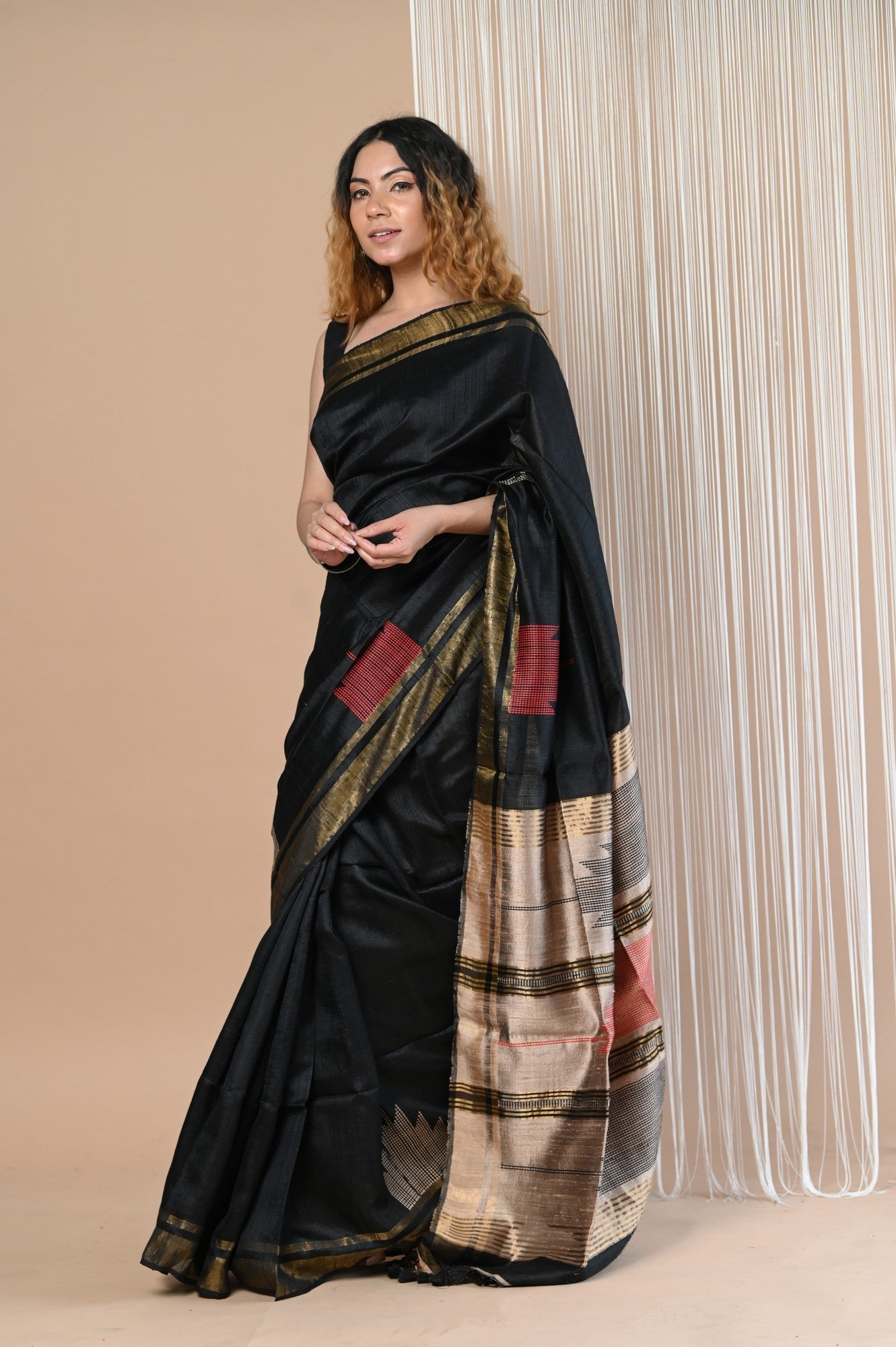 Very Much Indian Exclusive Handloom Pure Tussar Silk Saree By Khadigram Certified Weavers