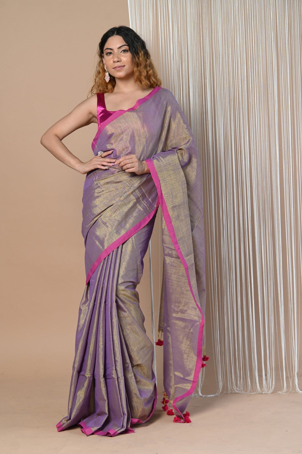Indian Clothing Very Much Indian VMI Exclusive! Handloom Woven Cotton Zari Saree with Beautiful Sleek Border
