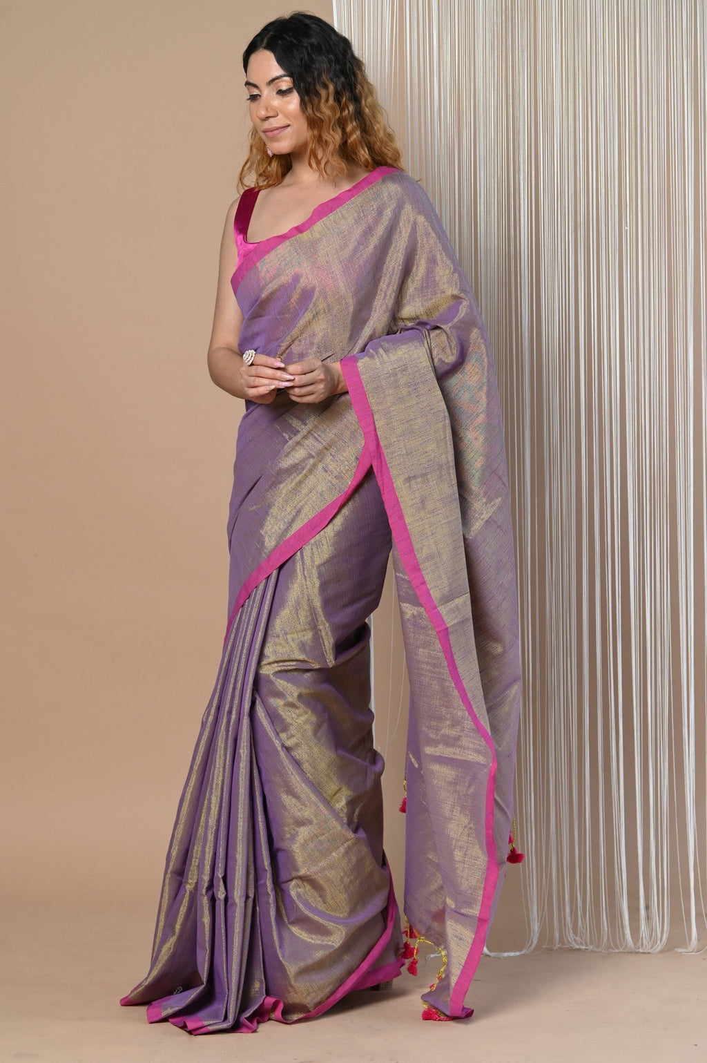 Indian Clothing Very Much Indian VMI Exclusive! Handloom Woven Cotton Zari Saree with Beautiful Sleek Border
