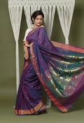 Very Much Indian EXCLUSIVE! Handloom Pure Cotton Paithani With Lotus Pallu - Dark Violet