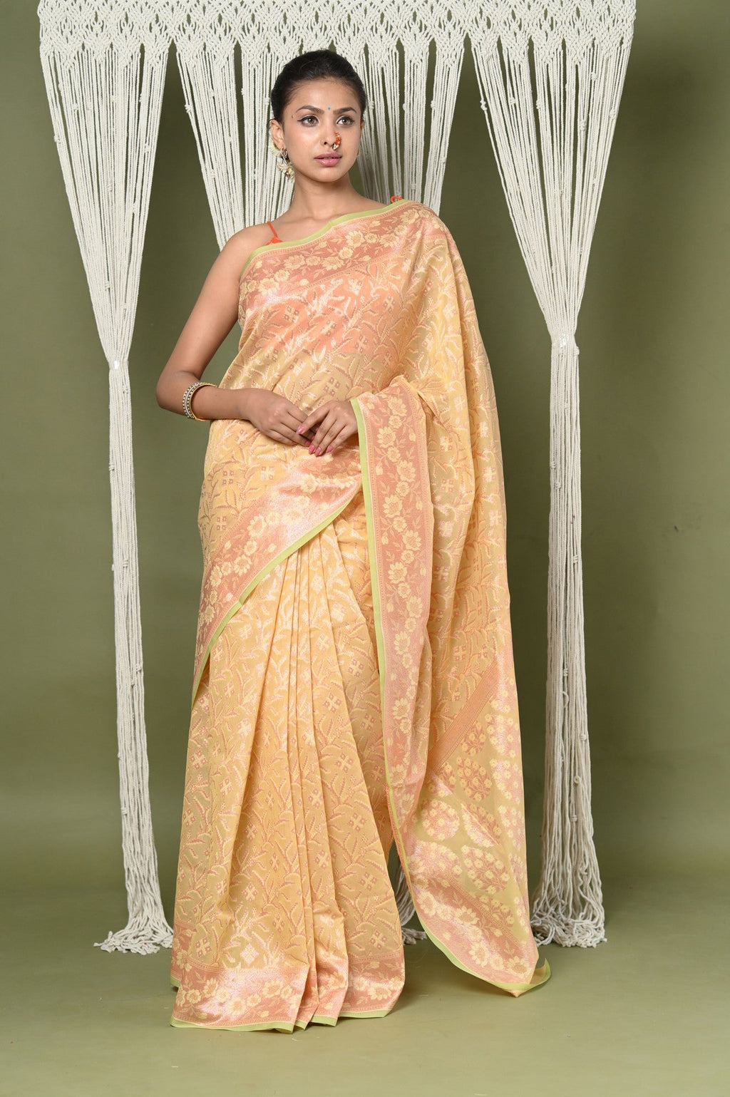 Very Much Indian Exclusive High Quality Handloom Banarasi Cotton Saree with Beautiful Abstract Print.