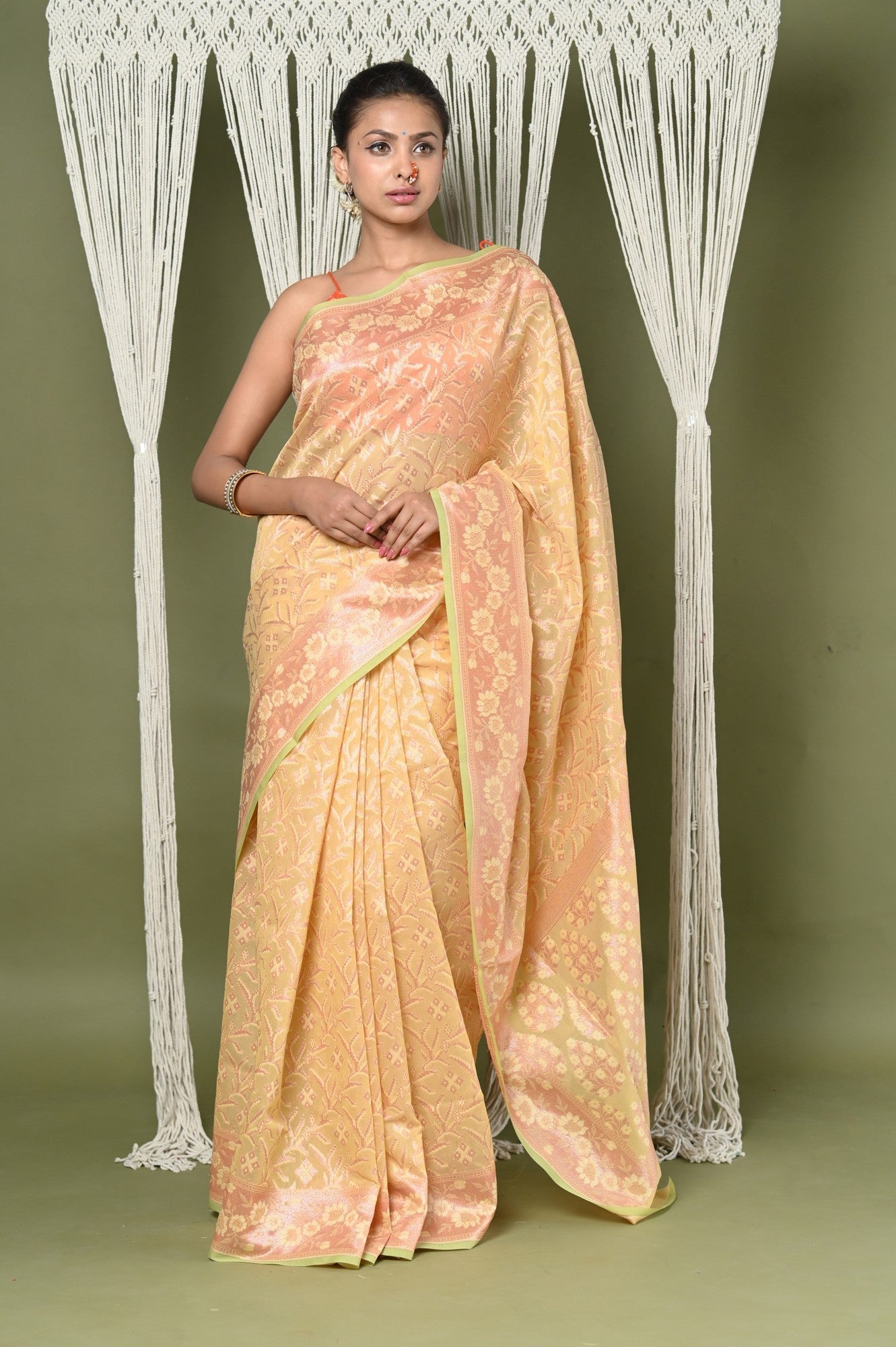 Very Much Indian Exclusive High Quality Handloom Banarasi Cotton Saree with Beautiful Abstract Print.