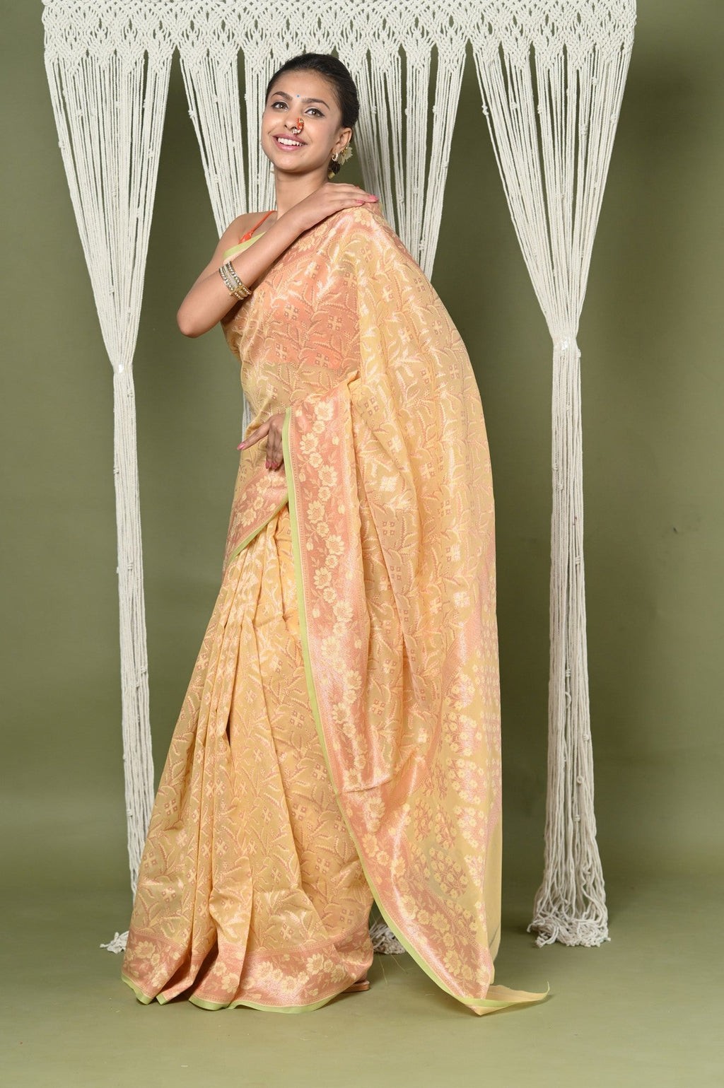 Very Much Indian Exclusive High Quality Handloom Banarasi Cotton Saree with Beautiful Abstract Print.