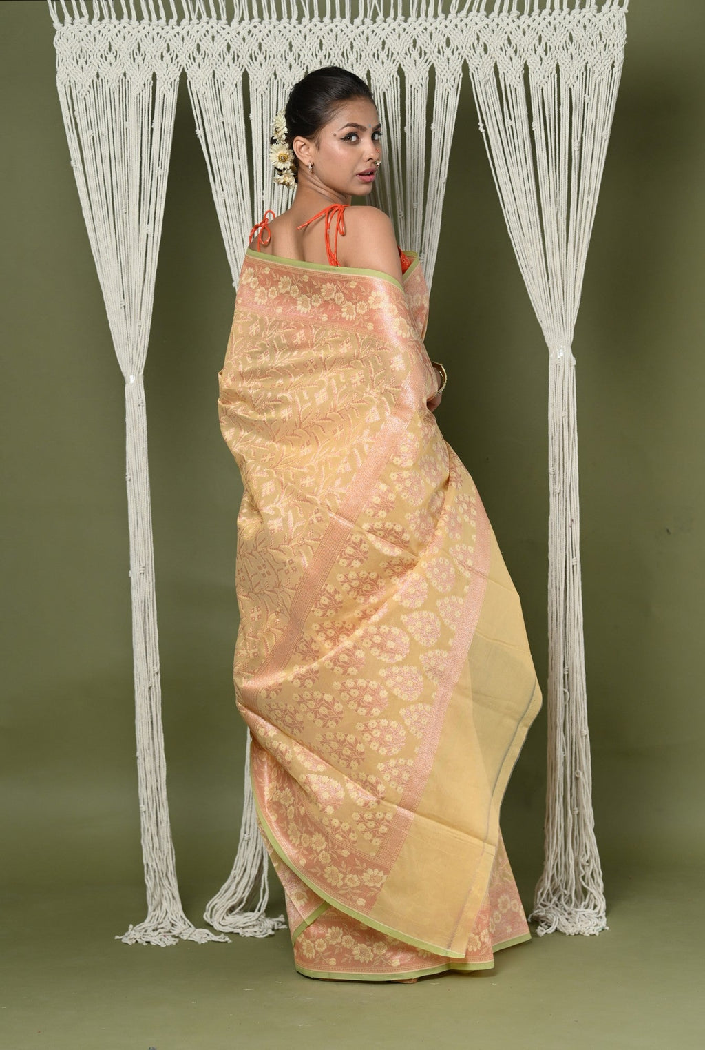 Very Much Indian Exclusive High Quality Handloom Banarasi Cotton Saree with Beautiful Abstract Print.