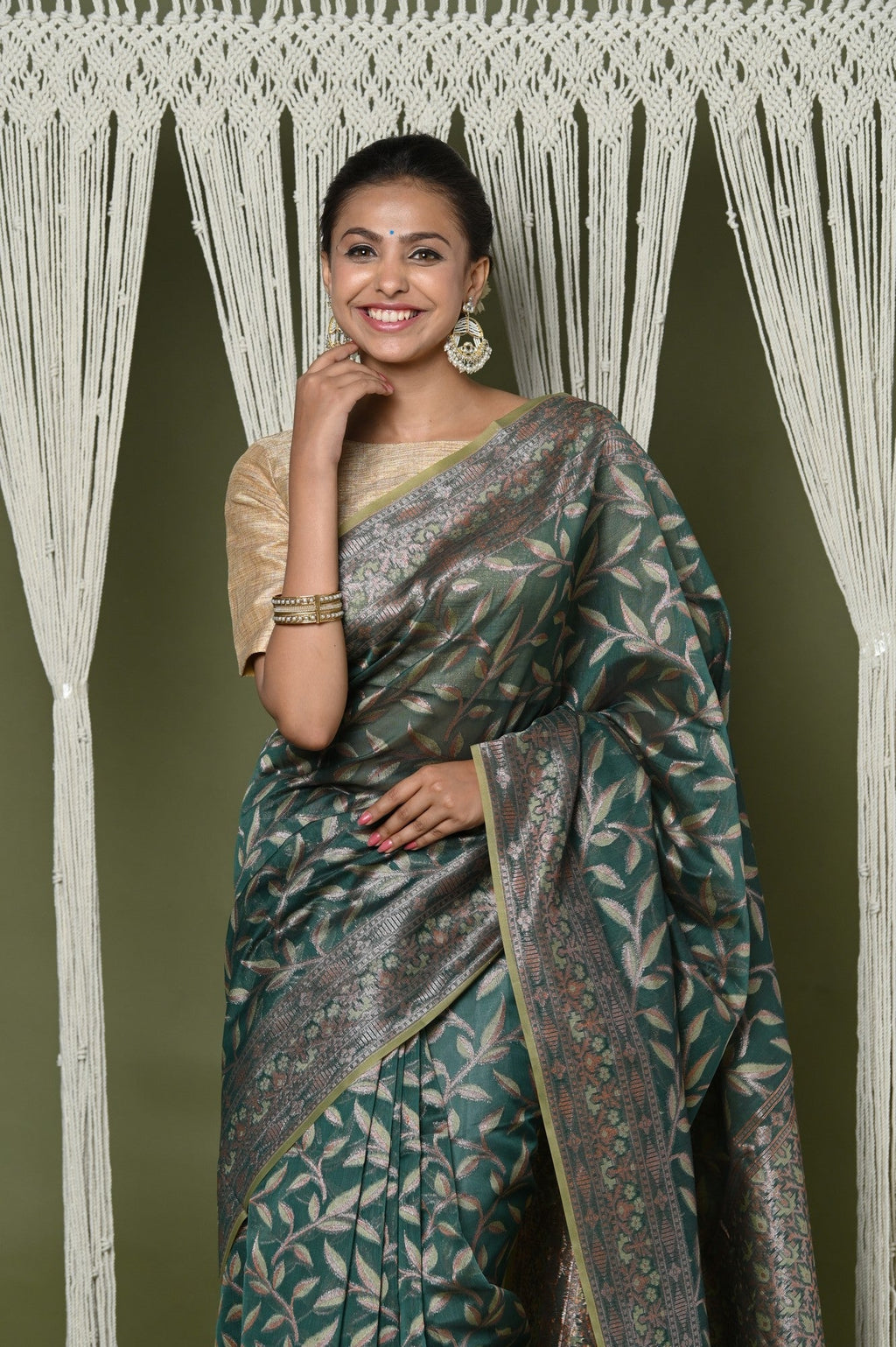 Very Much Indian Exclusive High Quality Handloom Banarasi Cotton Saree with Beautiful Abstract Print.