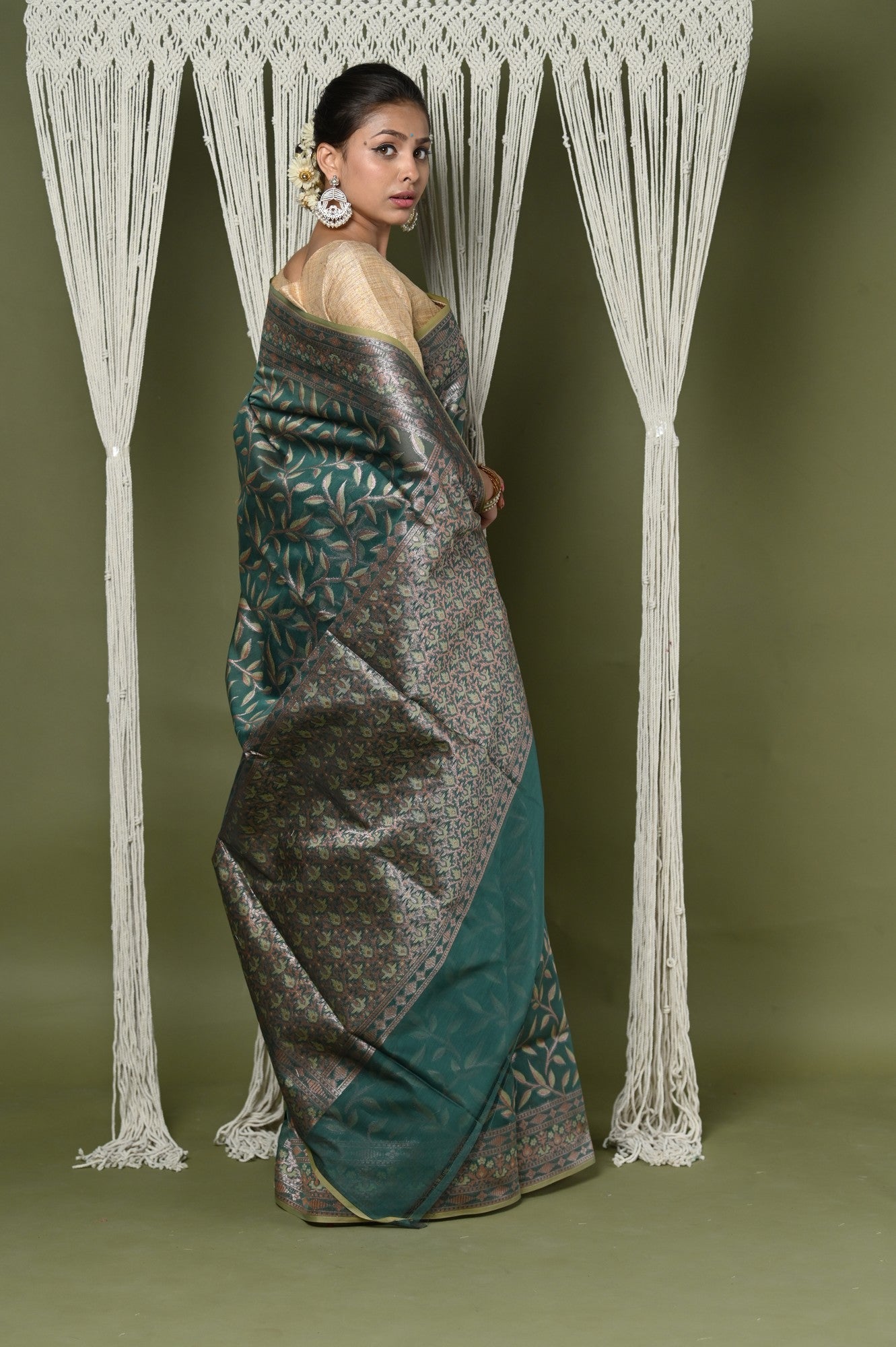 Very Much Indian Exclusive High Quality Handloom Banarasi Cotton Saree with Beautiful Abstract Print.